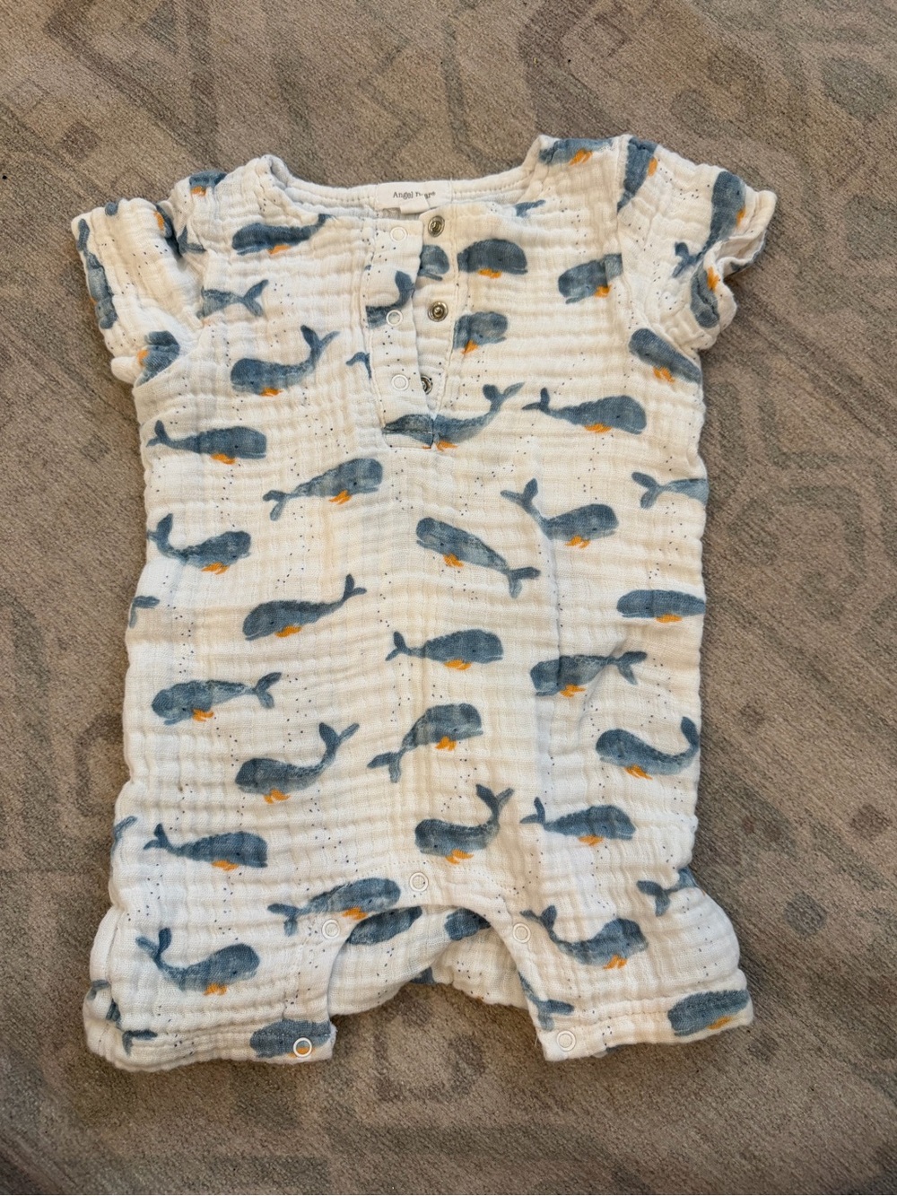 Angel Dear Cream Muslin Romper with Blue and Orange Accents